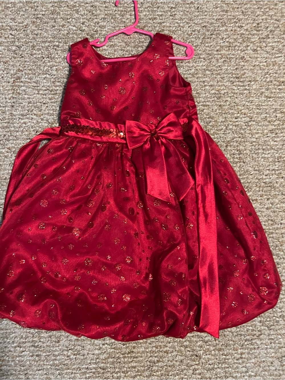 Youngland Red Sequin Waistband Satin Bow Dress